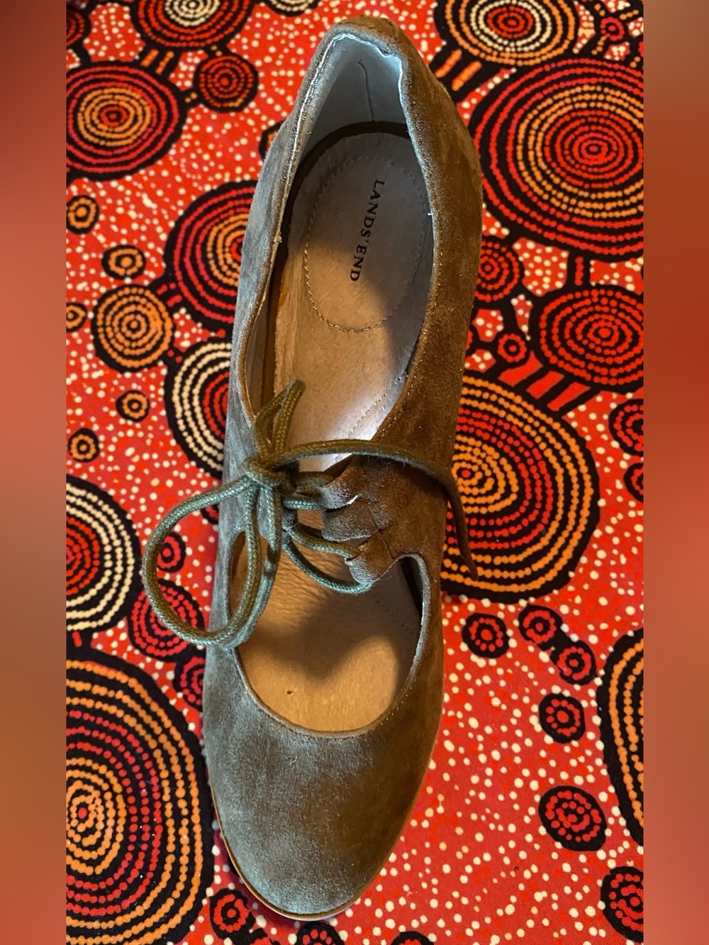 Lands' End Olive Green Suede Lace-Up heels